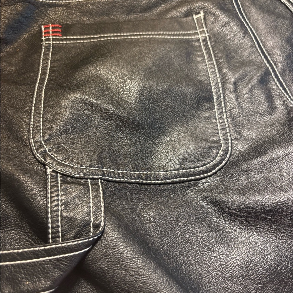 BDG Urban Outfitters Faux Leather Carpenter Pants Black High Rise Straight Leg S - Picture 4 of 10